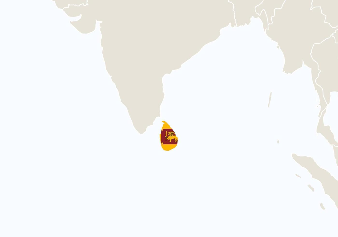 Asia with highlighted Sri Lanka map. vector