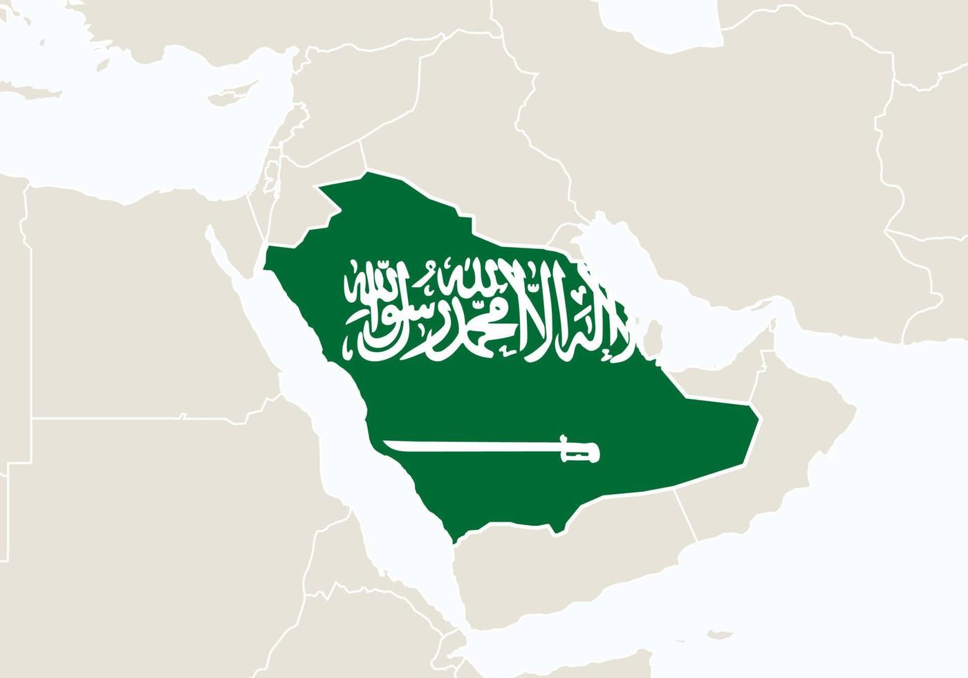 Asia with highlighted Saudi Arabia map. vector