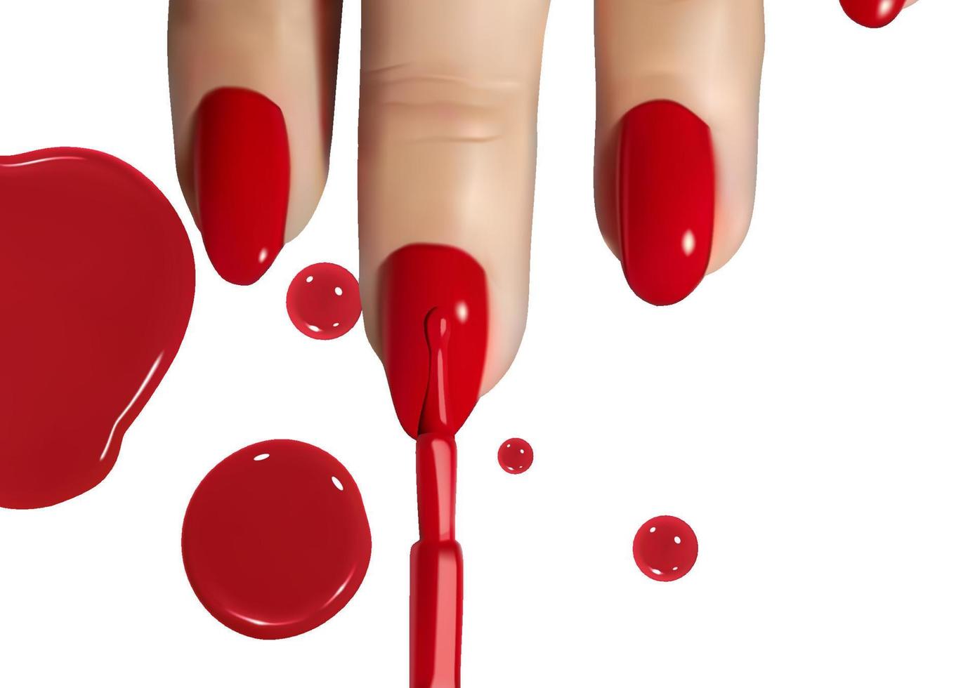 Fingers in red nail salon receiving manicure And white background vector