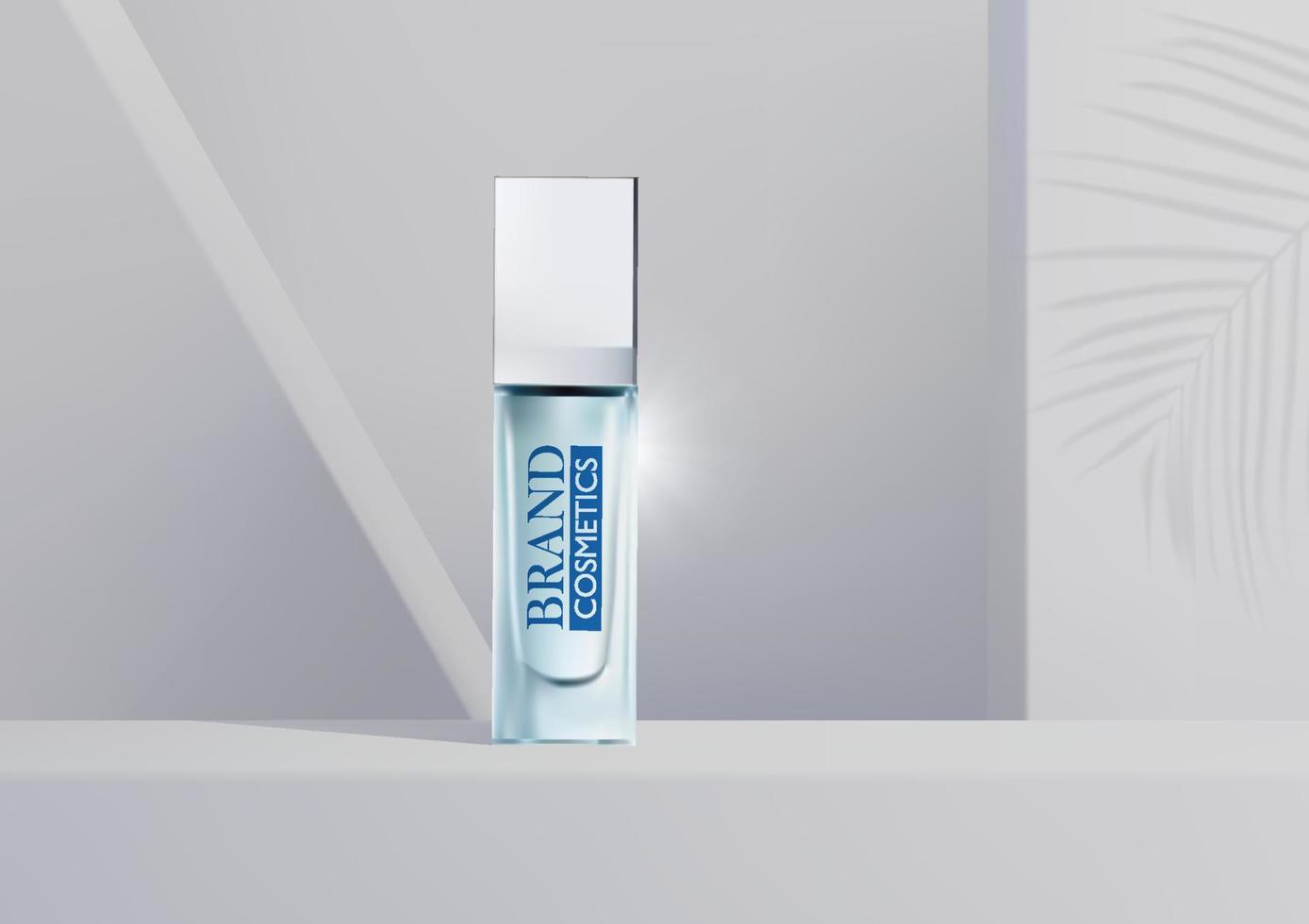 Skincare and beauty products ad on abstract background with palm leaf shadow . Vector 3d illustration
