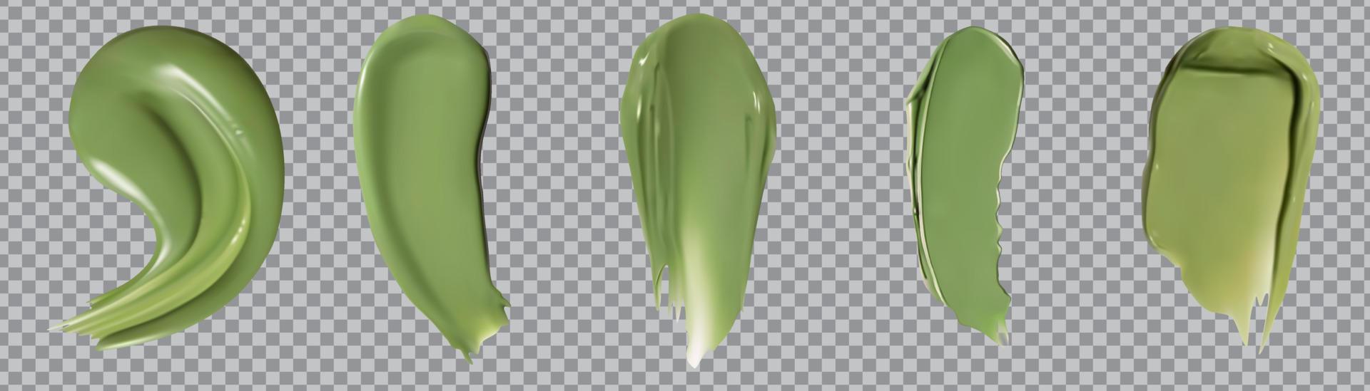 Green creamy drop skincare cream product lotion thick fresh smooth smear isolated vector texture stock illustration.Realistic cosmetic cream smears.
