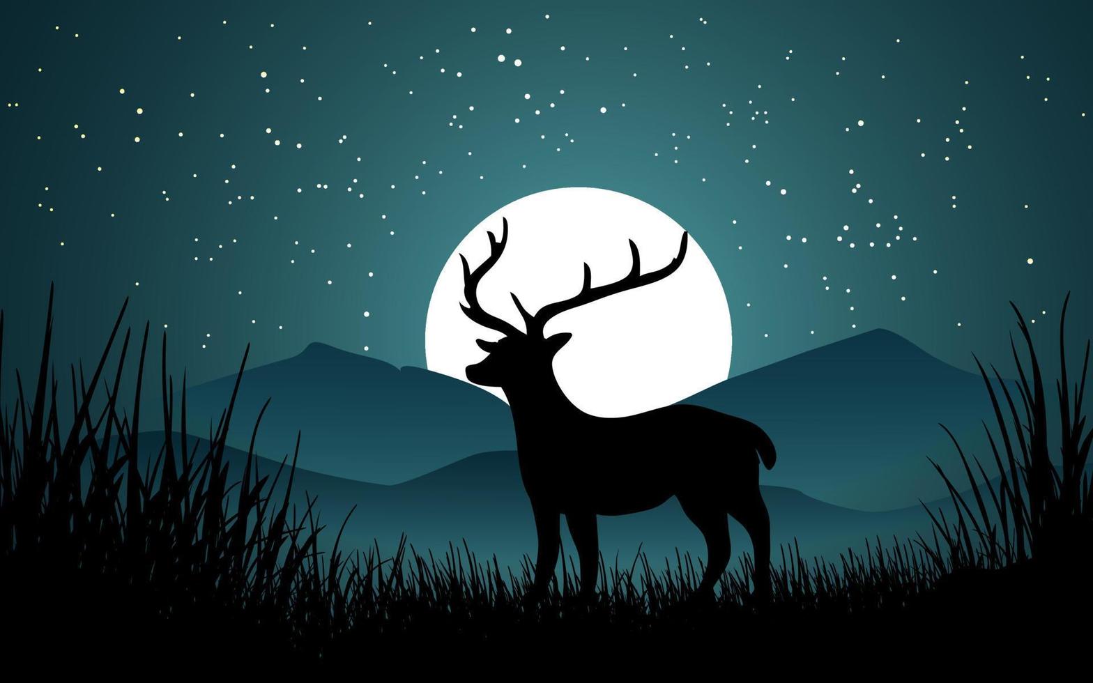 Deer silhouette in night fantasy vector