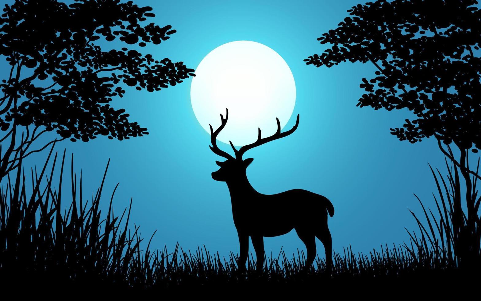 Deer silhouette on moonlight nature background vector