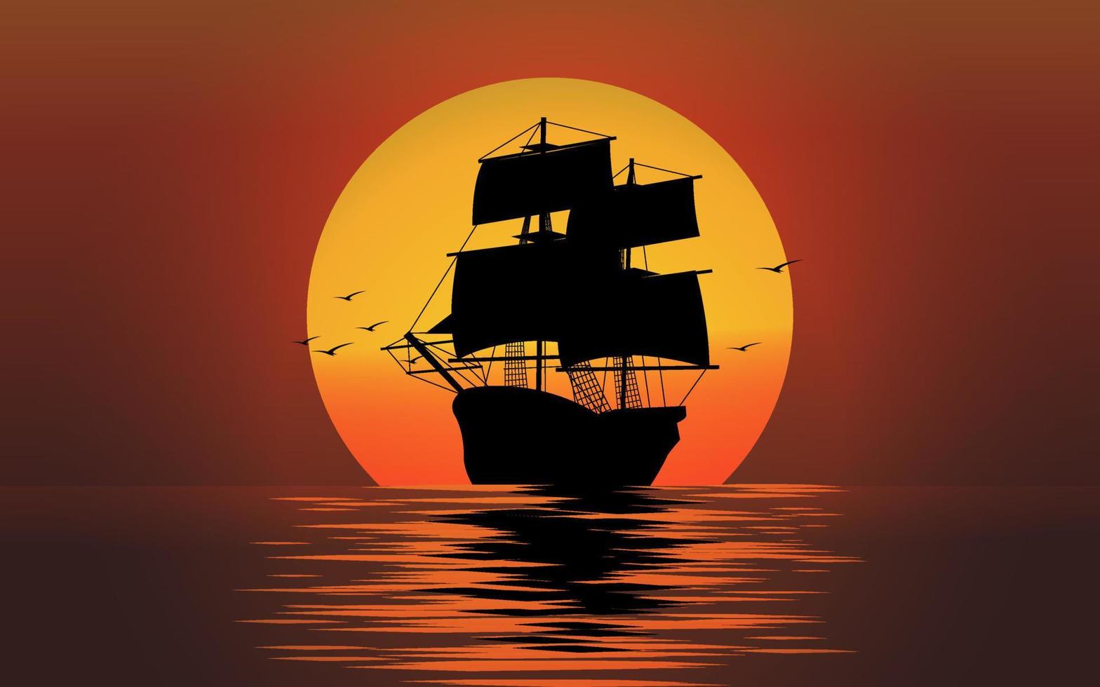 Sailing boat cruising at sundown vector