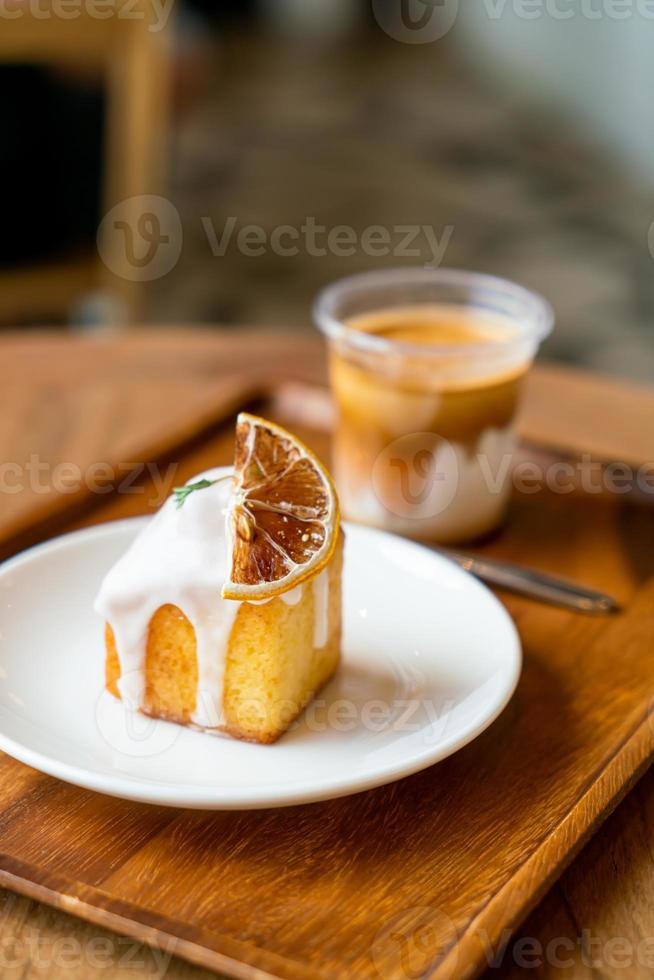 lemon pound cake on white plate photo