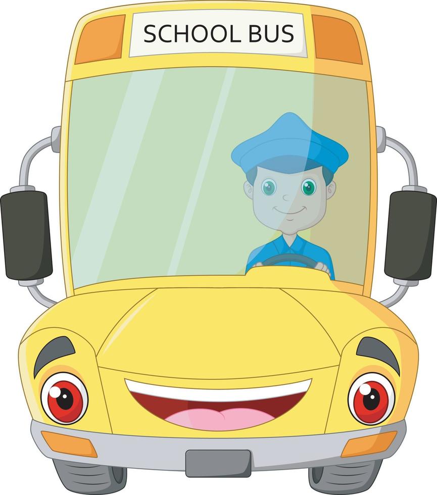 cartoon bus school with driver vector
