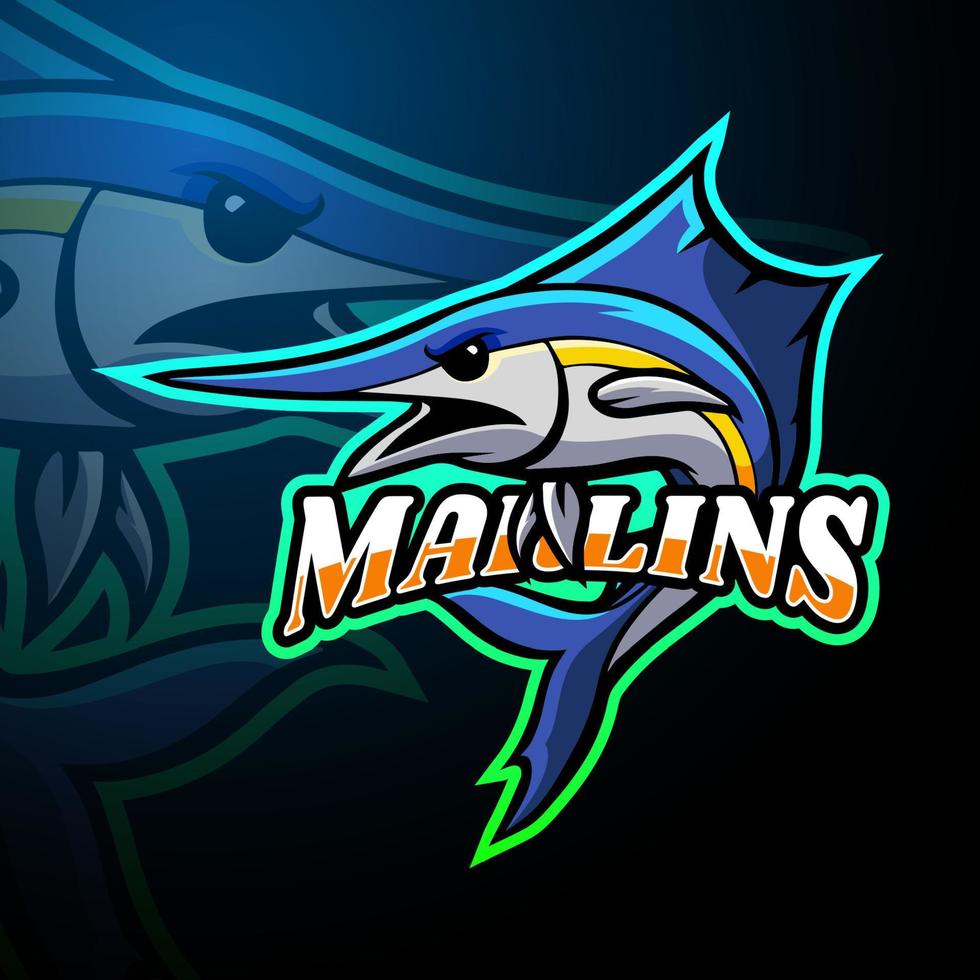 Marlin esport logo mascot design vector