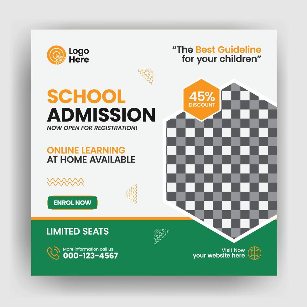 School admission social media banner design vector