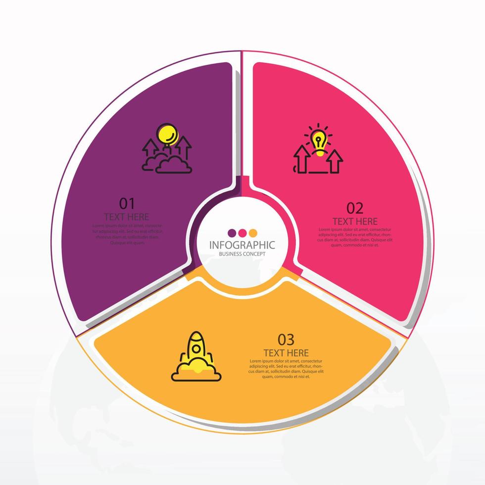 Basic circle infographic template with 3 steps, process or options, process chart, Used for process diagram, presentations, workflow layout, flow chart, infograph. Vector eps10 illustration.