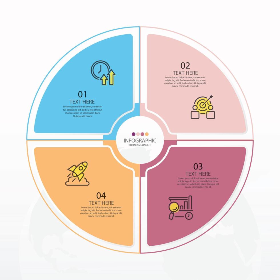 Basic circle infographic template with 4 steps, process or options, process chart, Used for process diagram, presentations, workflow layout, flow chart, infograph. Vector eps10 illustration.