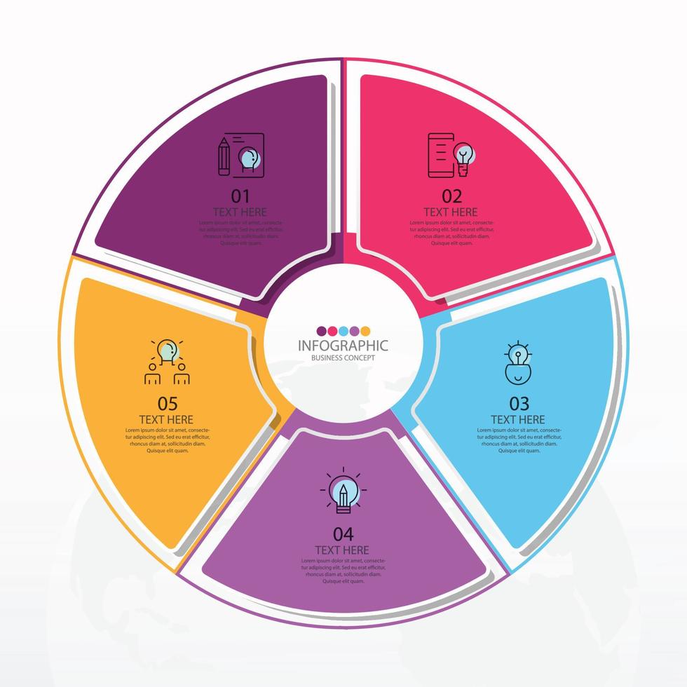 Basic circle infographic template with 5 steps, process or options, process chart, Used for process diagram, presentations, workflow layout, flow chart, infograph. Vector eps10 illustration.