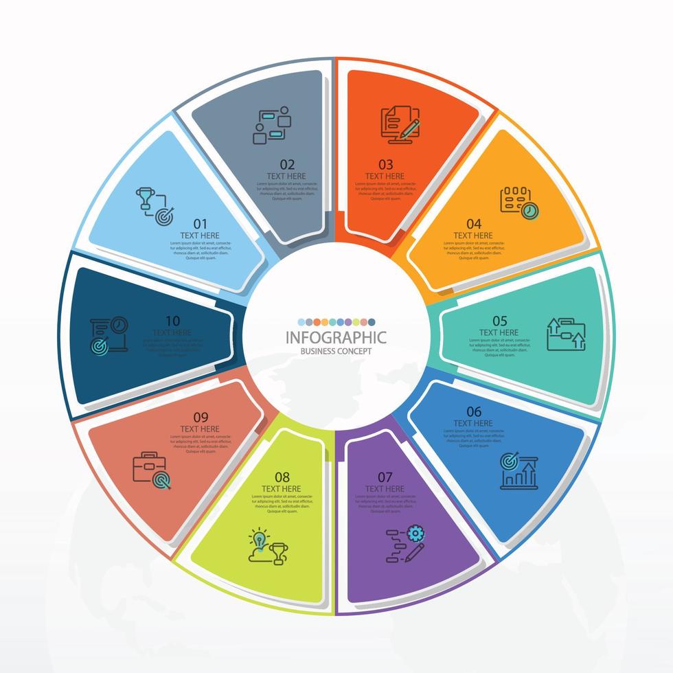 Plantilla de infografía de círculo básico con 10 pasos, proceso u opciones, diagrama de proceso, utilizado para diagrama de proceso, presentaciones, diseño de flujo de trabajo, diagrama de flujo, infografía. ilustración vectorial eps10. vector