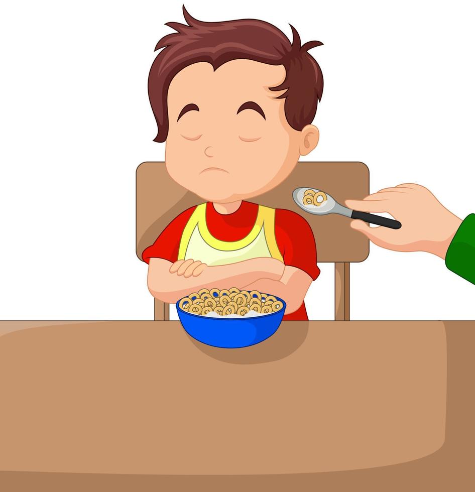 ilustración de un niño comiendo cereales vector