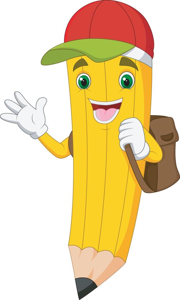 Cartoon funny pencil waving hand vector