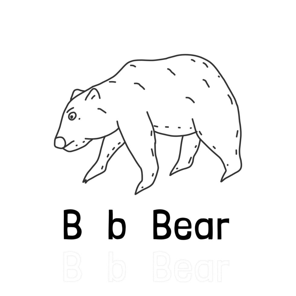 Alphabet letter b for bear coloring page, coloring animal illustration vector