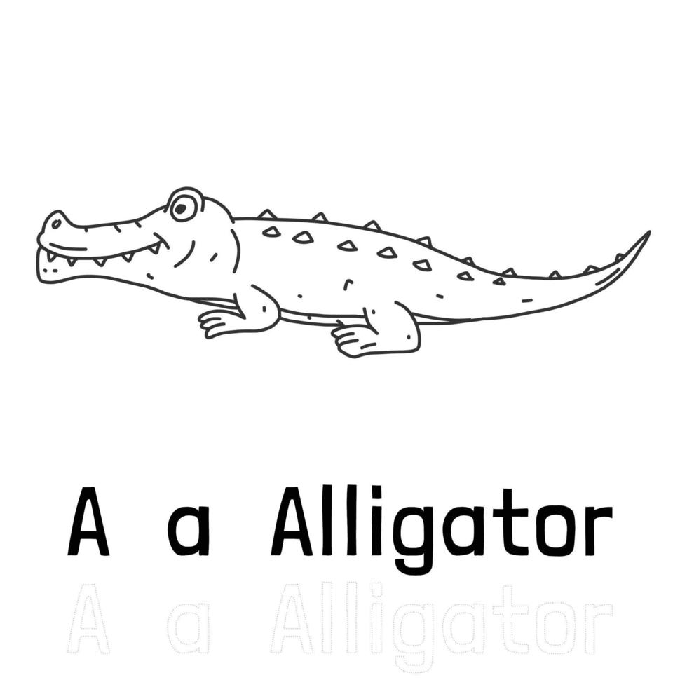 letra del alfabeto a para la página de coloreado de cocodrilo, ilustración animal coloreada vector