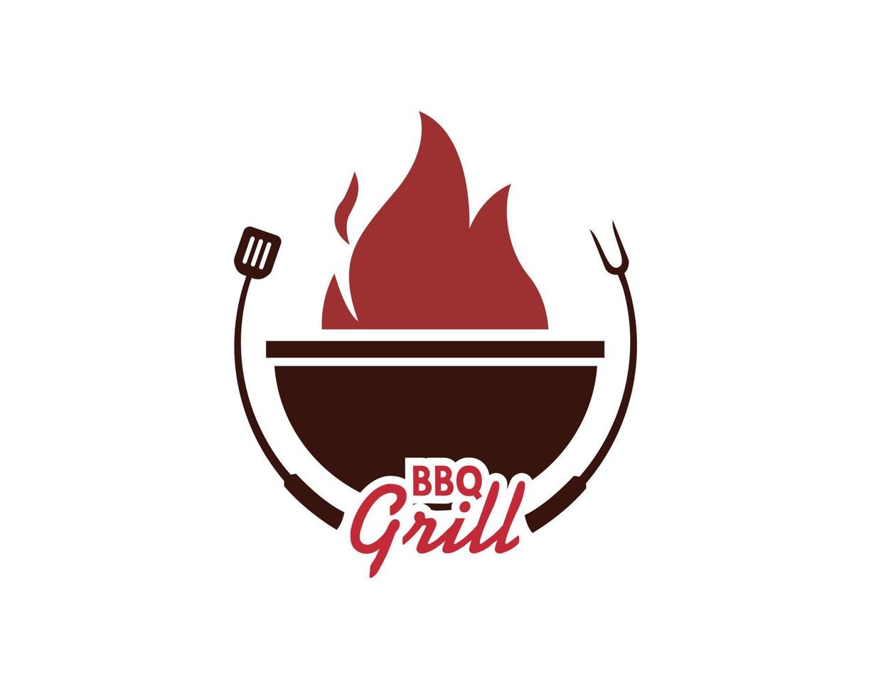 Barbecue restaurant - Logo icon of Barbecue, Grill and Bar with fire, grill fork and spatula. BBQ logo template. Vector illustration