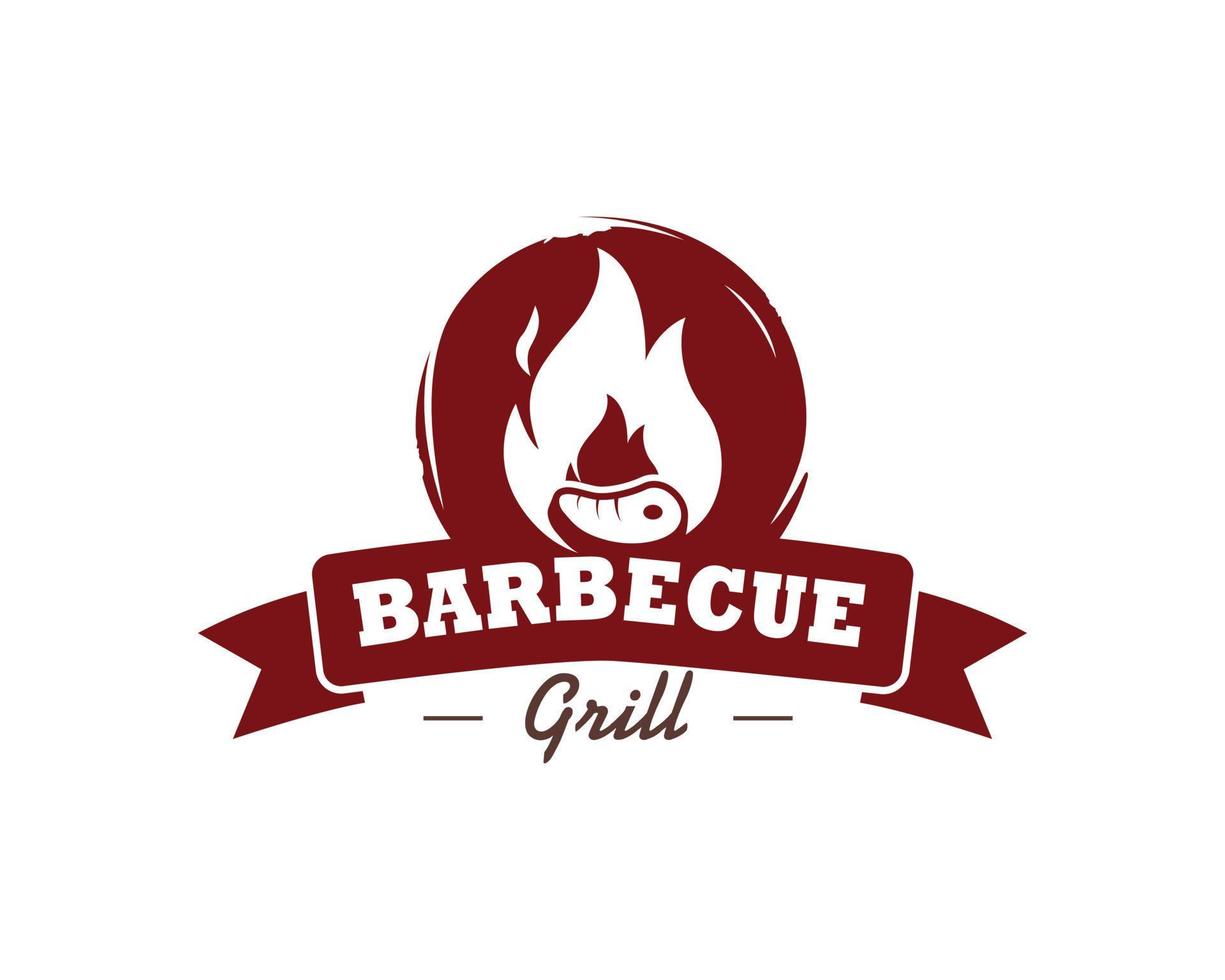 Barbecue restaurant - Logo icon of Barbecue, Grill and Bar with fire, grill fork and spatula. BBQ logo template. Vector illustration