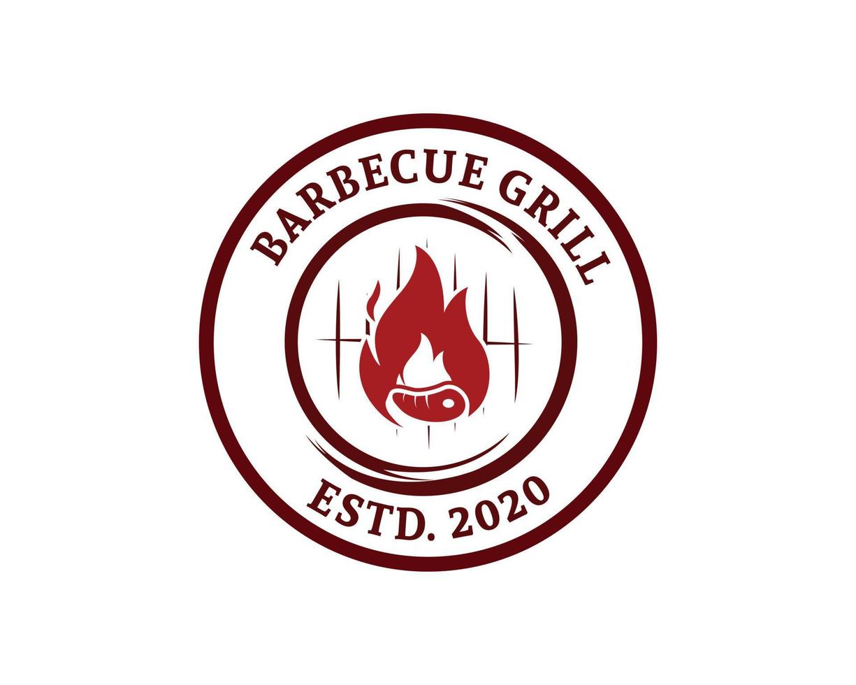 Barbecue restaurant - Logo icon of Barbecue, Grill and Bar with fire, grill fork and spatula. BBQ logo template. Vector illustration