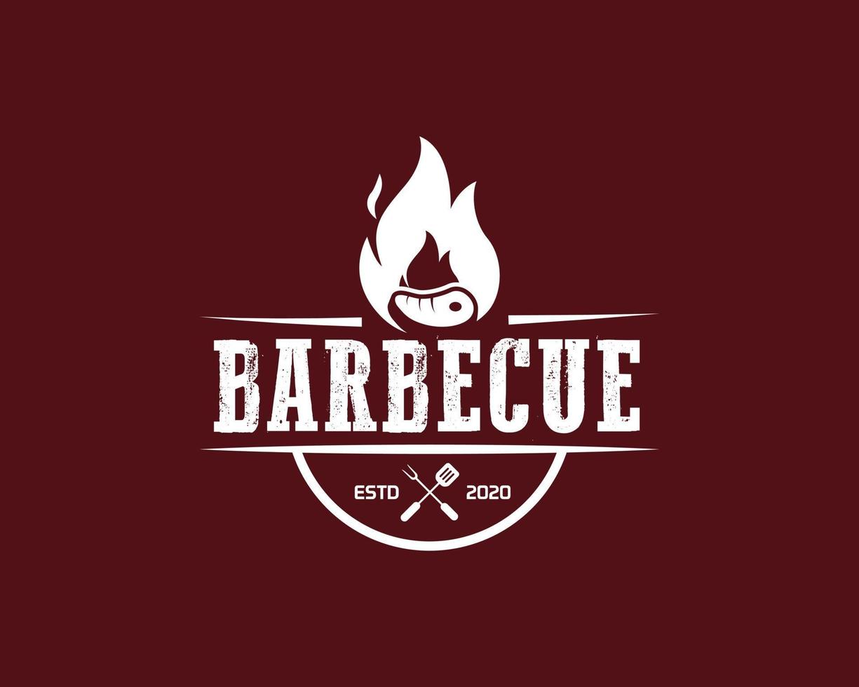 Barbecue restaurant - Logo icon of Barbecue, Grill and Bar with fire, grill fork and spatula. BBQ logo template. Vector illustration