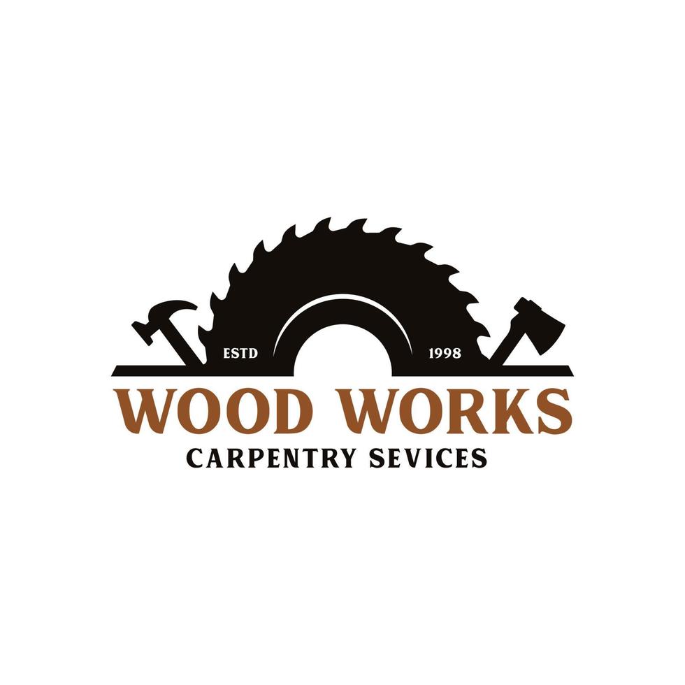 Wood Industries Company logo with the concept of saws and carpentry and classic and modern style vector