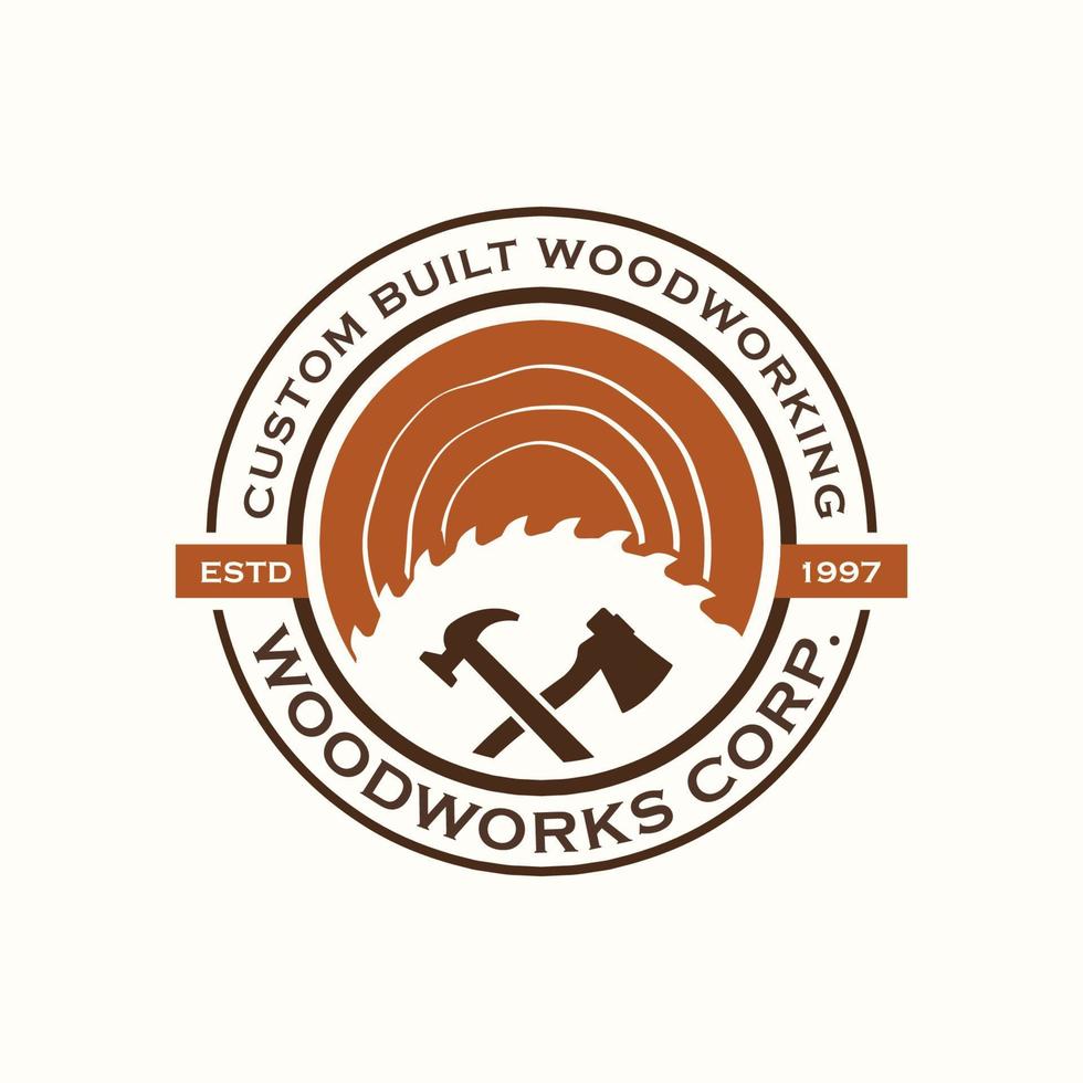 Wood Industries Company logo with the concept of saws and carpentry and classic and modern style vector