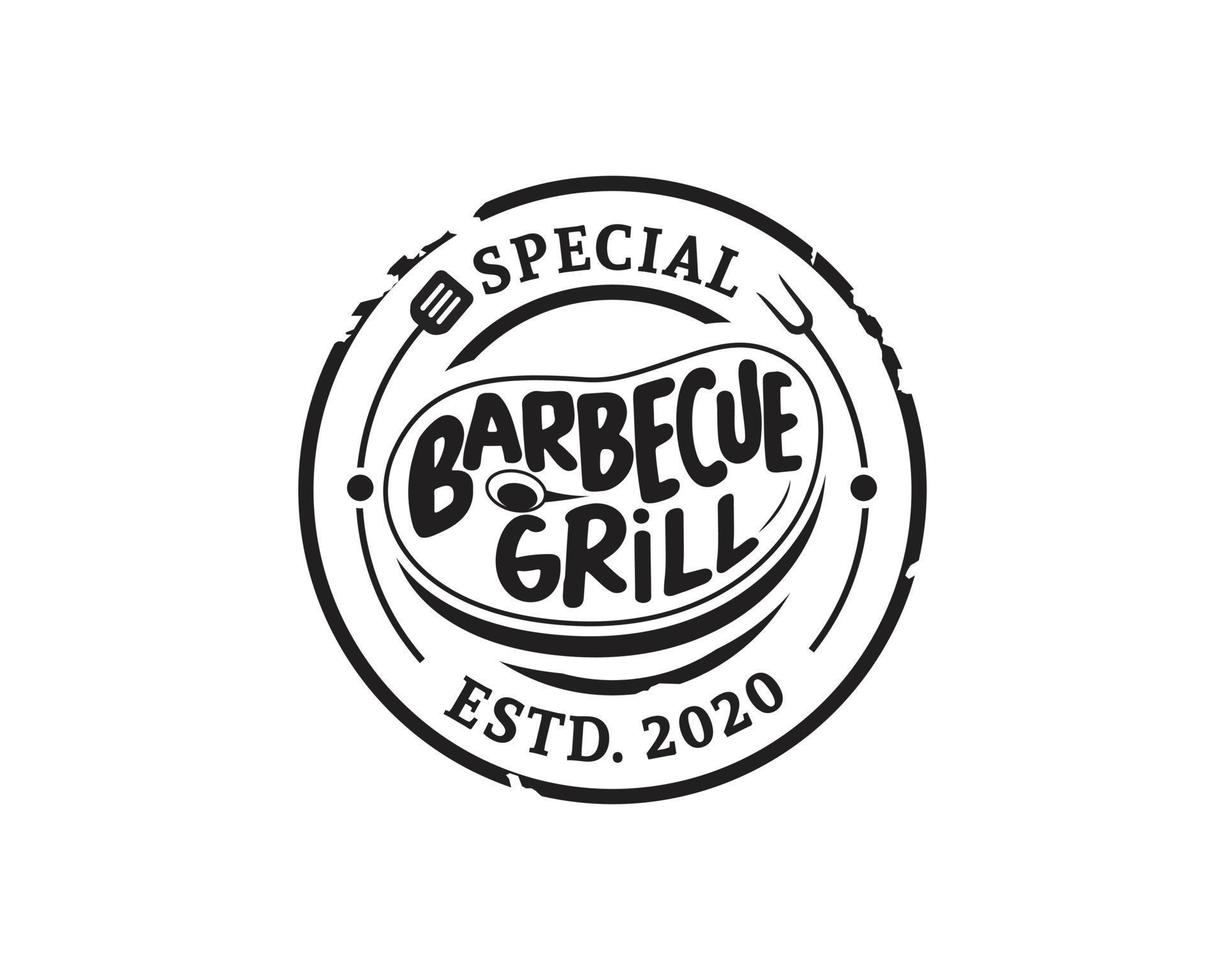 Barbecue restaurant - Logo icon of Barbecue, Grill and Bar with fire, grill fork and spatula. BBQ logo template. Vector illustration