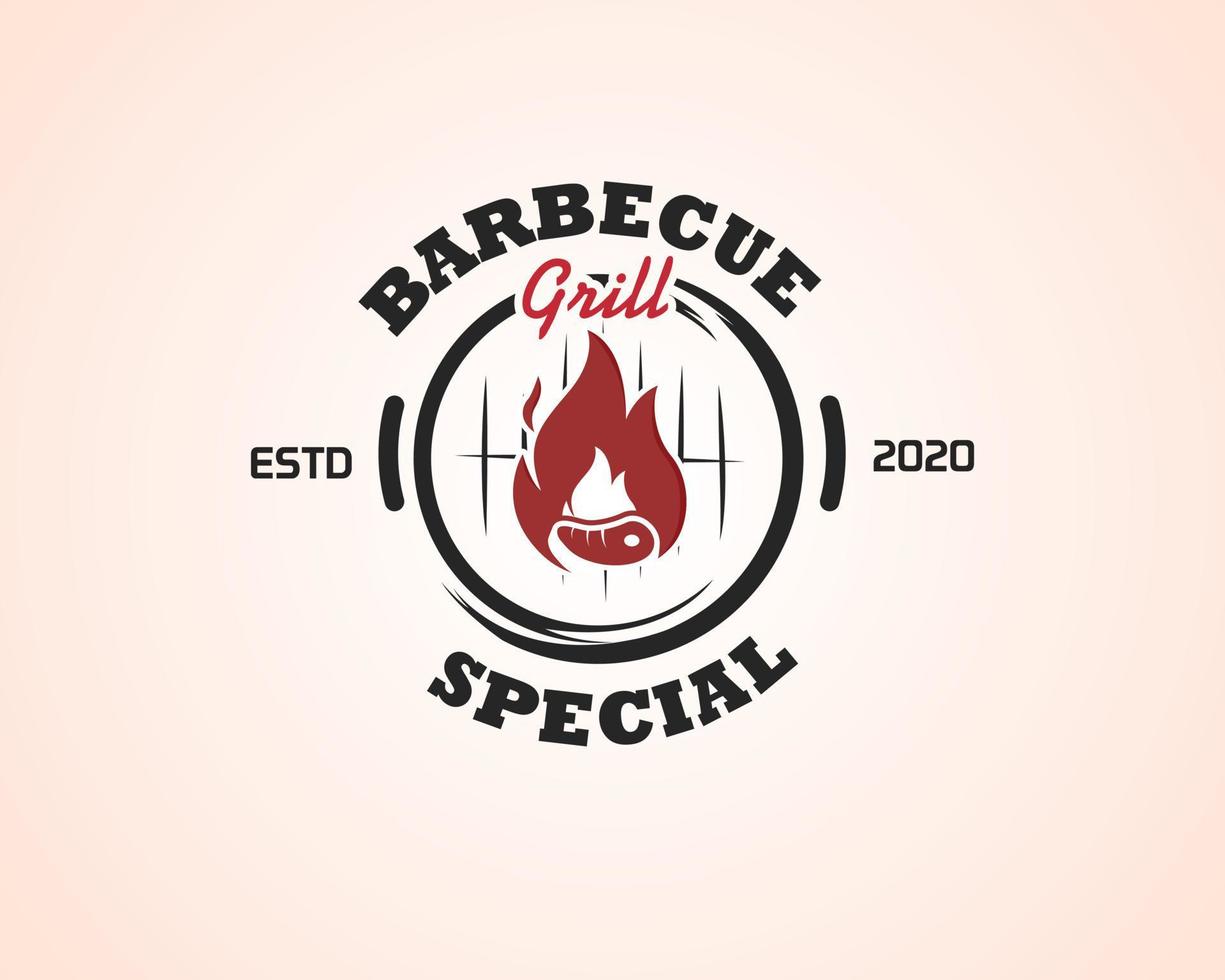 restaurante de barbacoa - icono del logo de barbacoa, parrilla y bar con fuego, tenedor de parrilla y espátula. plantilla de logotipo de barbacoa. ilustración vectorial vector