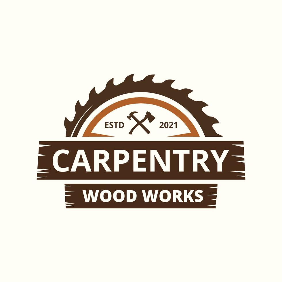 logotipo de la empresa de industrias madereras con el concepto de sierras y carpintería y estilo clásico y moderno vector