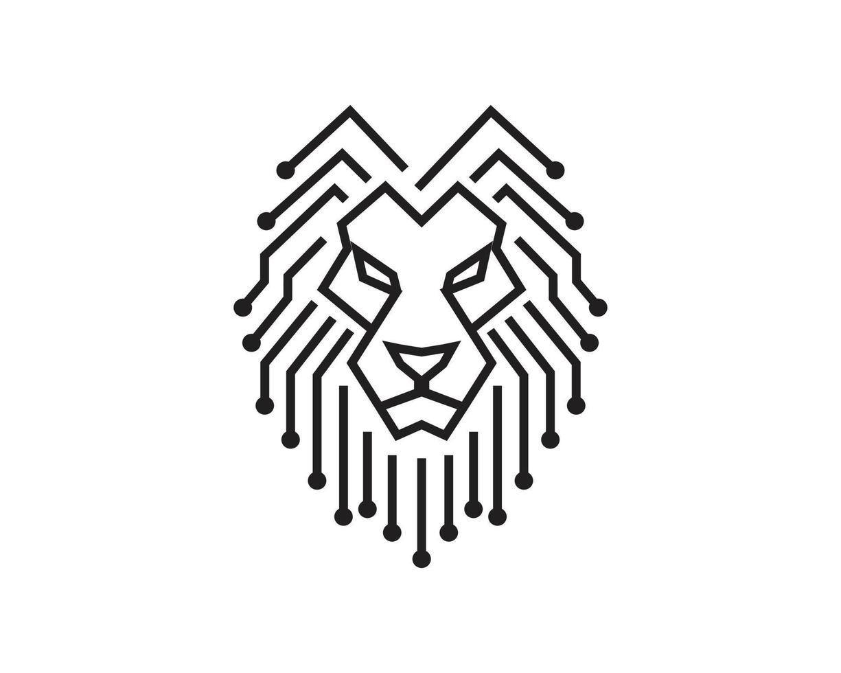 Lion Head Technology Logo Design vector