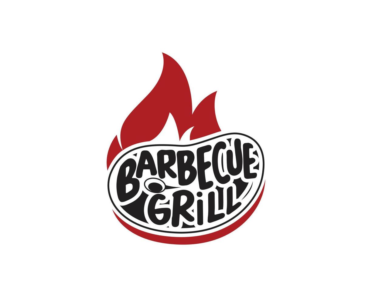 restaurante de barbacoa - icono del logo de barbacoa, parrilla y bar con fuego, tenedor de parrilla y espátula. plantilla de logotipo de barbacoa. ilustración vectorial vector