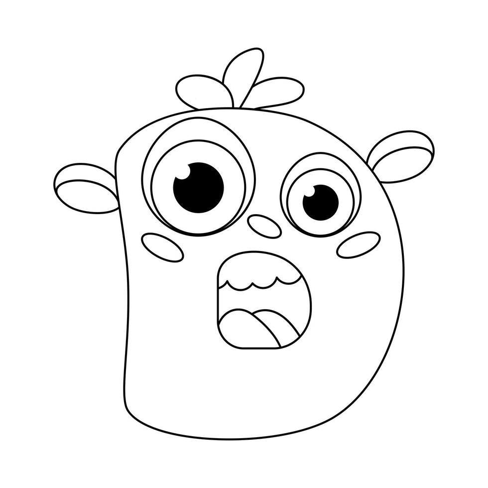 Letter D. Monster english alphabet coloring page book for children with funny and sad monsters. Funny font of cartoon characters vector font letters of comic monster creature faces.