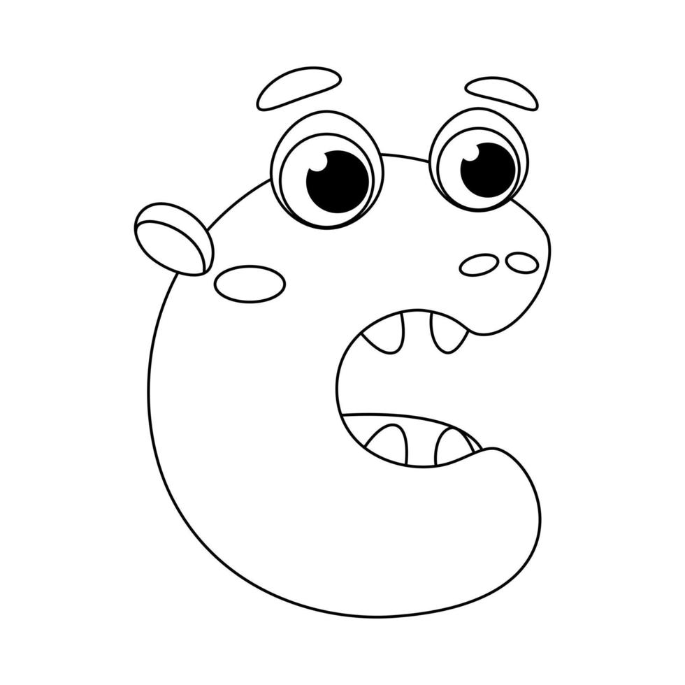 Letter C. Monster english alphabet coloring page book for children with funny and sad monsters. Funny font of cartoon characters vector font letters of comic monster creature faces.