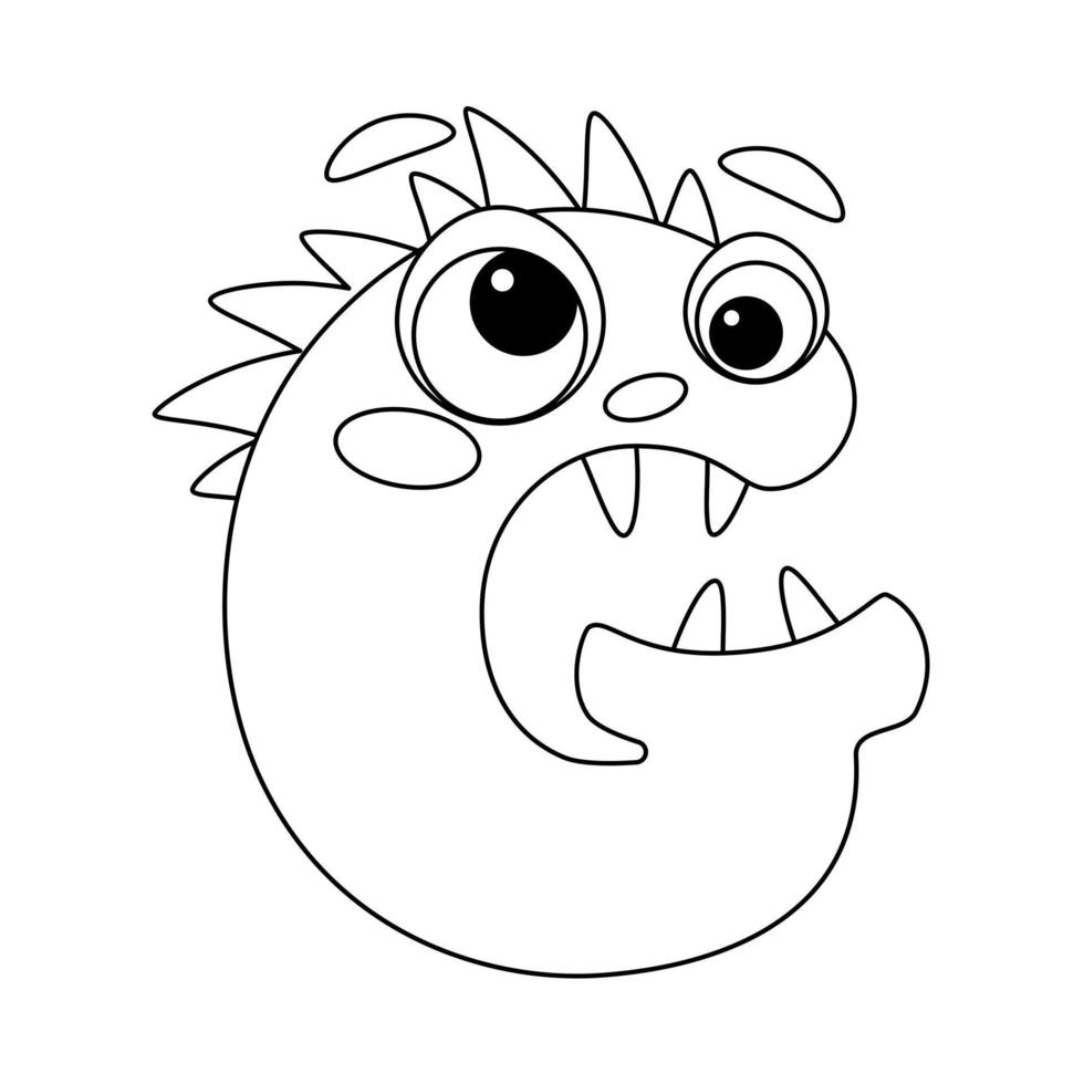 Letter G. Monster english alphabet coloring page book for children with funny and sad monsters. Funny font of cartoon characters vector font letters of comic monster creature faces.