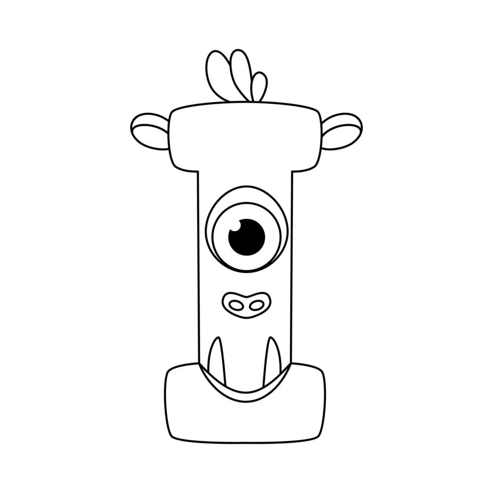 Letter I. Monster english alphabet coloring page book for children with funny and sad monsters. Funny font of cartoon characters vector font letters of comic monster creature faces.