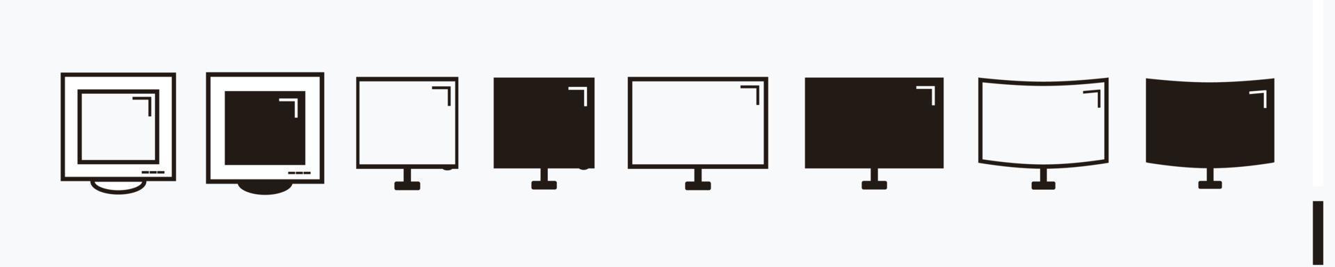 monitor computer, old monitor, curve monitor screen device set - black and white isolated on white vector