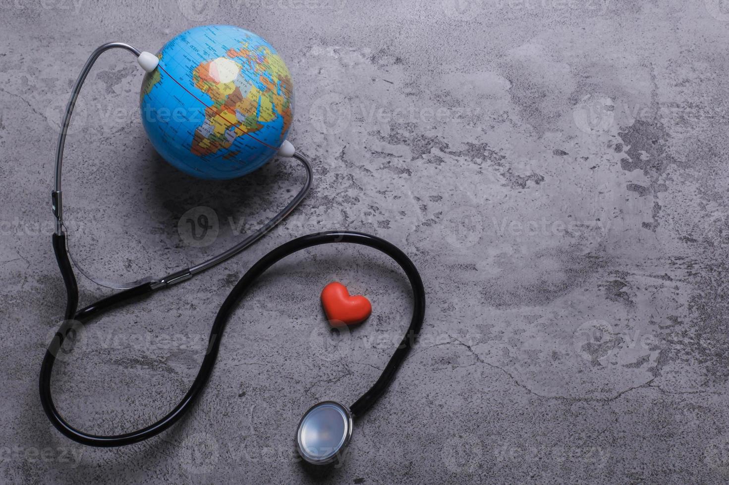 World health day flat lay composition on cement texture background photo