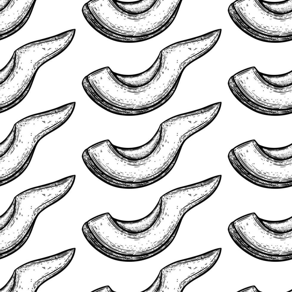 Avocado slice seamless vector pattern. Peeled cut piece of ripe garden fruit. Fresh exotic vegetable outline. Hand drawn monochrome food sketch. Illustration isolated on white background, engraving