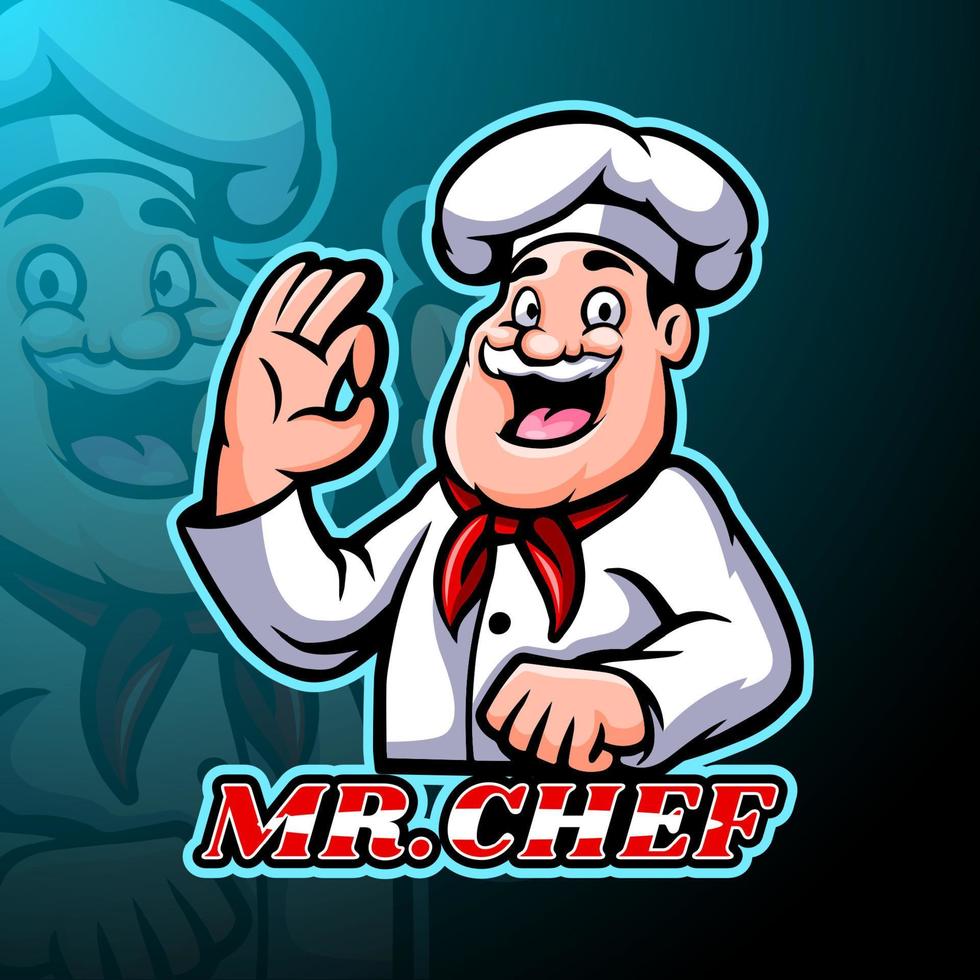 diseño de mascota de logotipo de chef esport vector