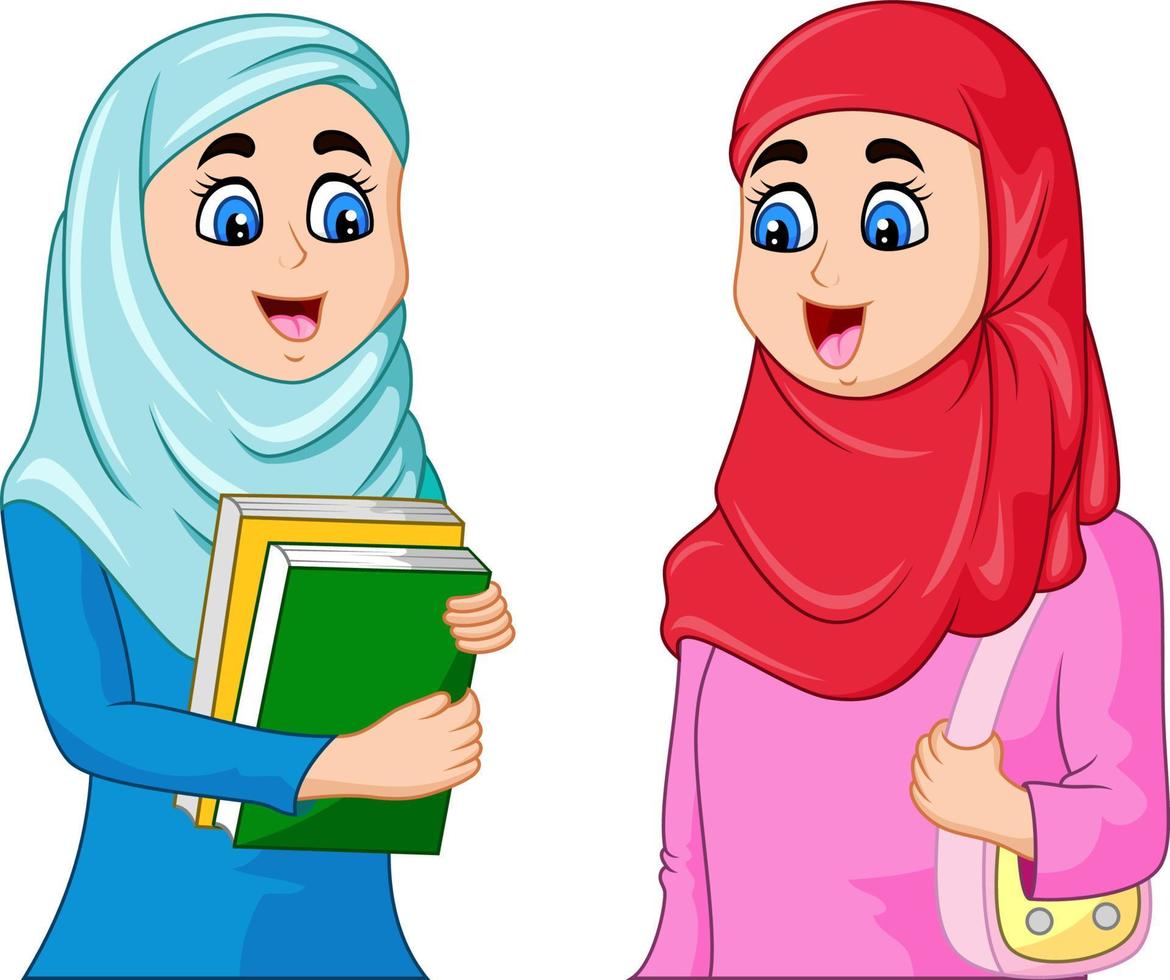 Girl Muslim Student Holding a Bag and Books vector