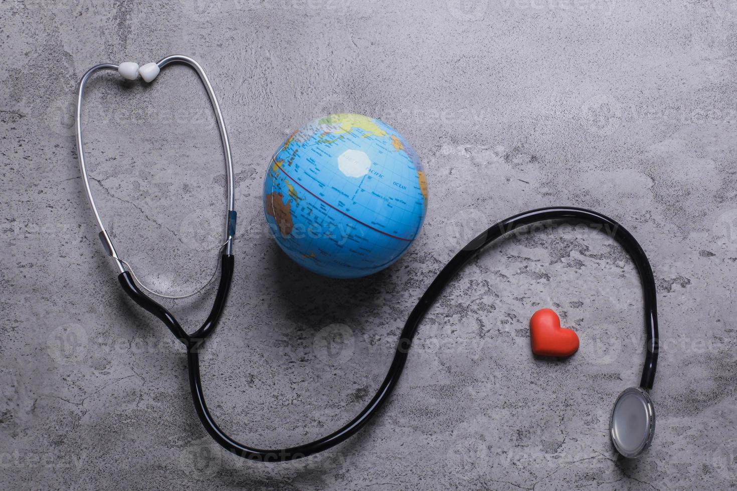 World health day flat lay composition on cement texture background photo