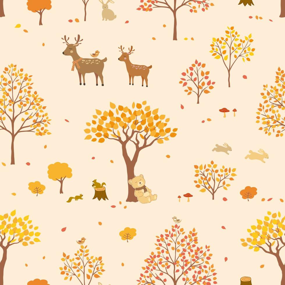 Forest on autumn with cute animals seamless pattern,for decorative,kid product,fashion,fabric,textile,wallpaper and all print vector