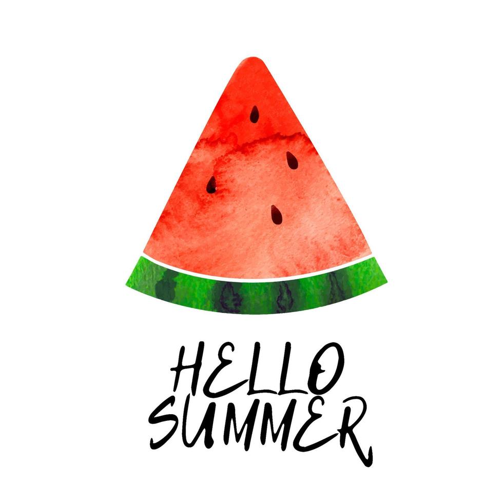 Watermelon slices watecolor illustration isolated on white background with text Hello Summer vector