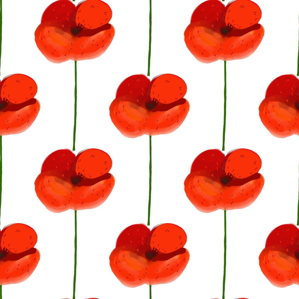 Seamless pattern with Poppy flower illustration on white background vector