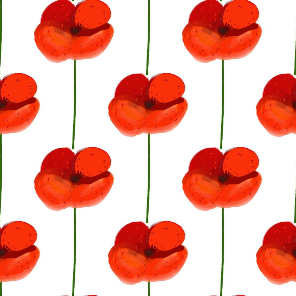 Seamless pattern with Poppy flower illustration on white background vector