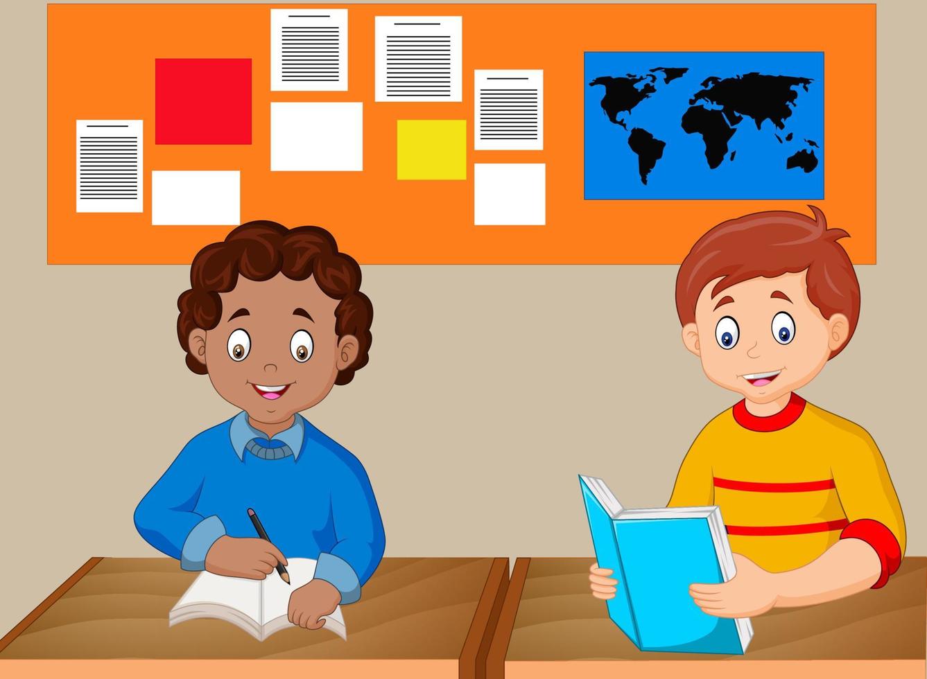 Kids study together vector