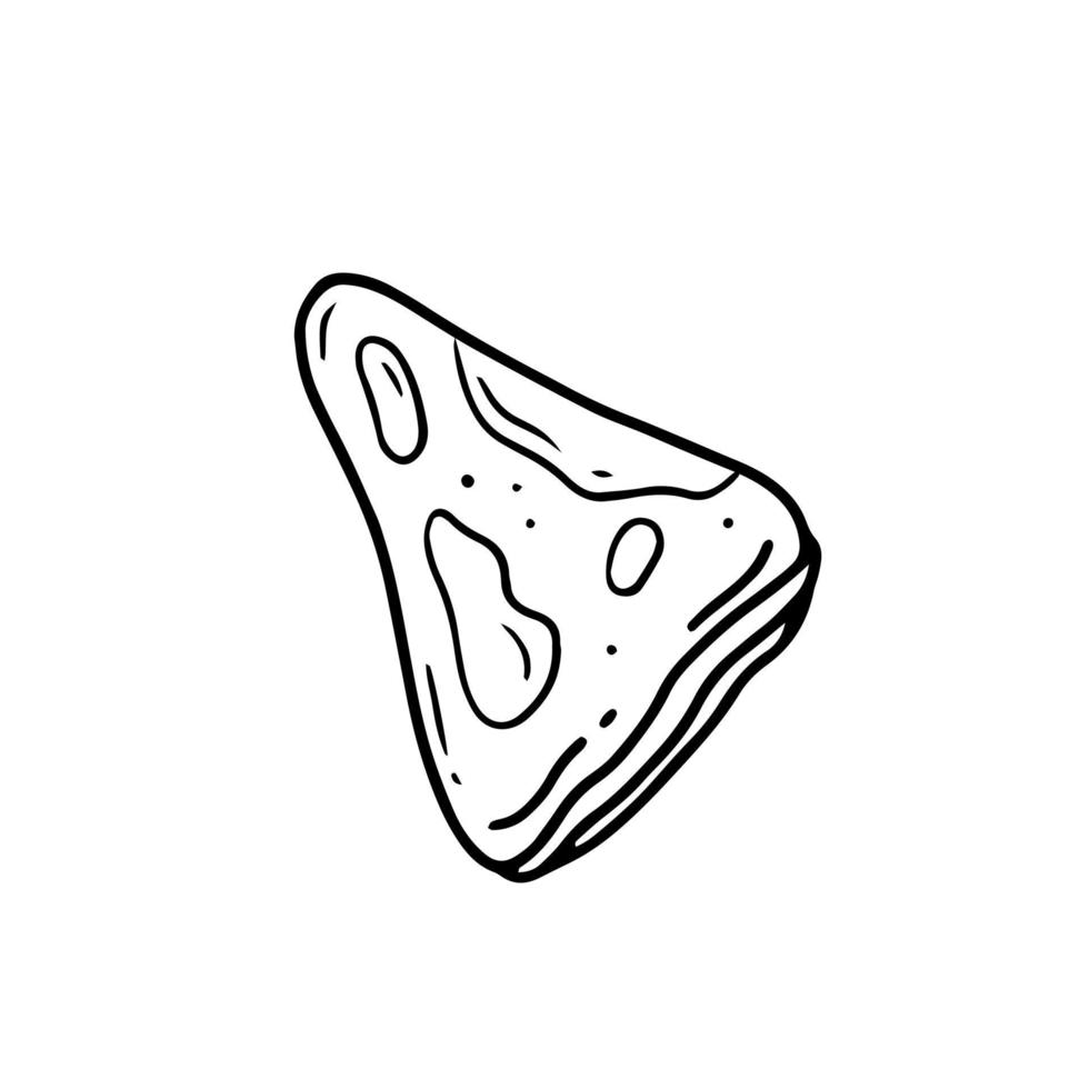 A folded pancake in a simple linear doodle style. Vector isolated food illustration.