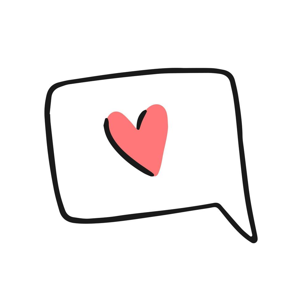 A speech rectangular bubble with a heart in the style of doodles. Vector isolated illustration. Happy Valentine's Day.