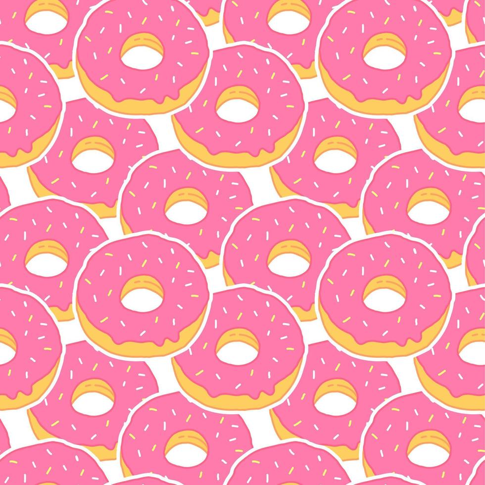 patrón impecable con donuts rosas al estilo de las caricaturas. fondo de ilustración de comida vectorial. vector