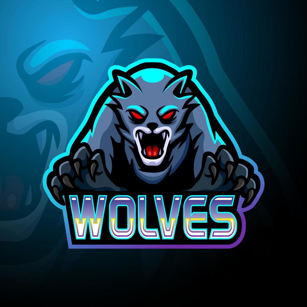 diseño de la mascota del logotipo de los lobos esport vector
